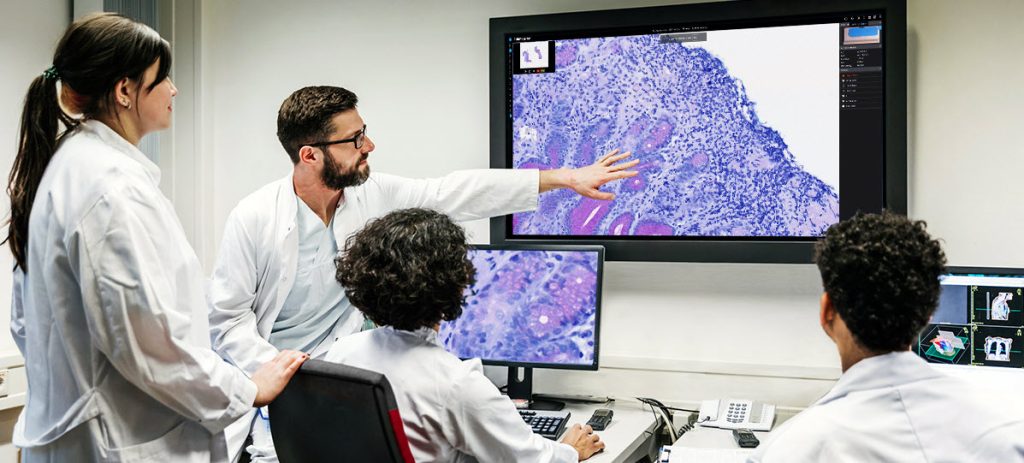 Pathologists discussing digital slide